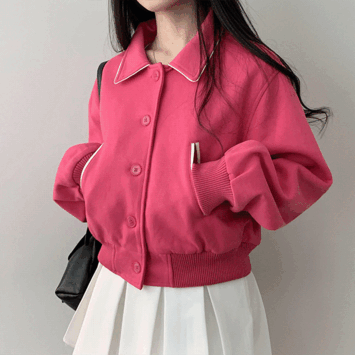 [Y2K/봄옷] 렌크 배색 바시티 스타디움 집업 자켓 (5color) - 더핑크